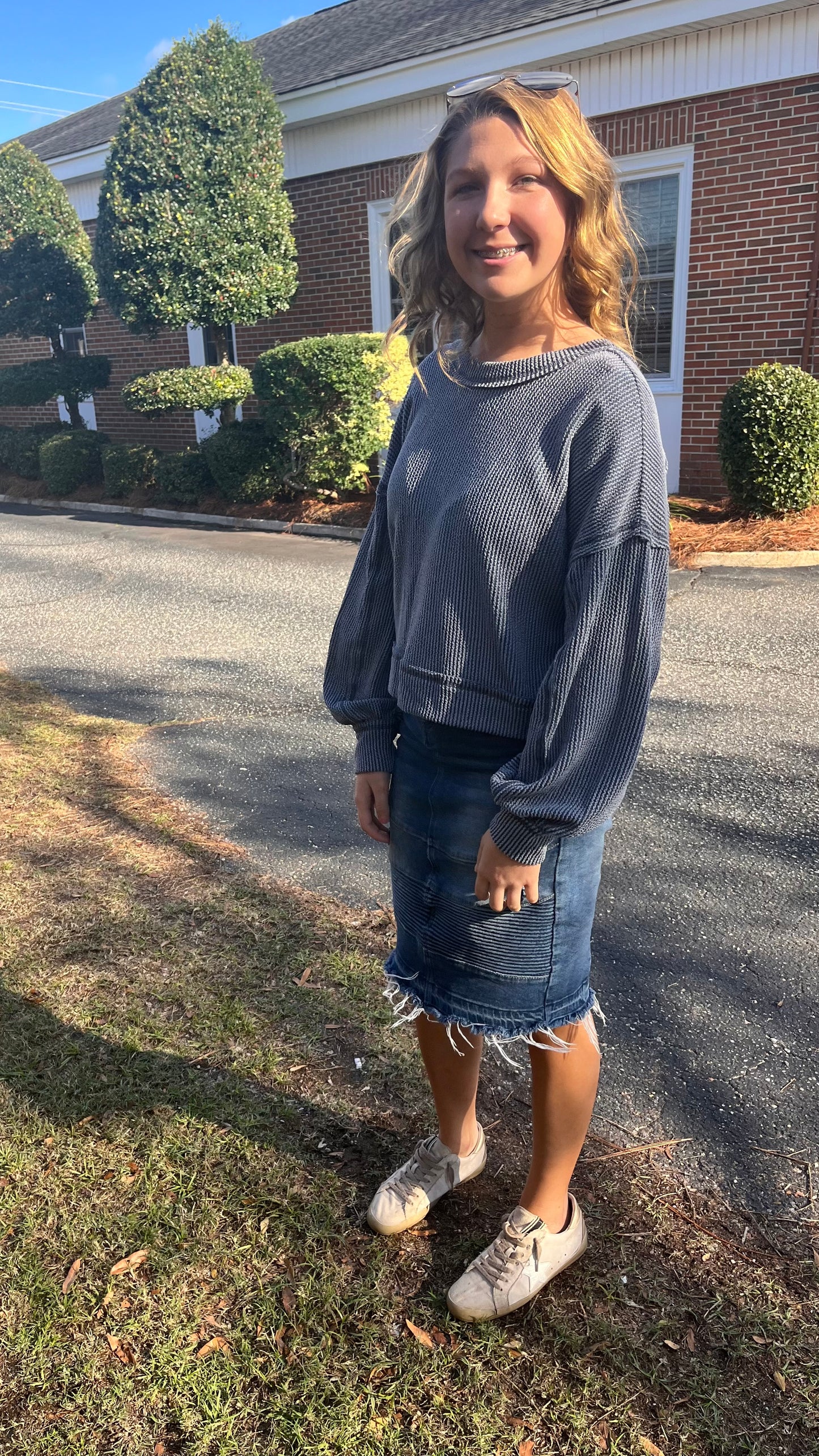 Deep Denim Ribbed Top