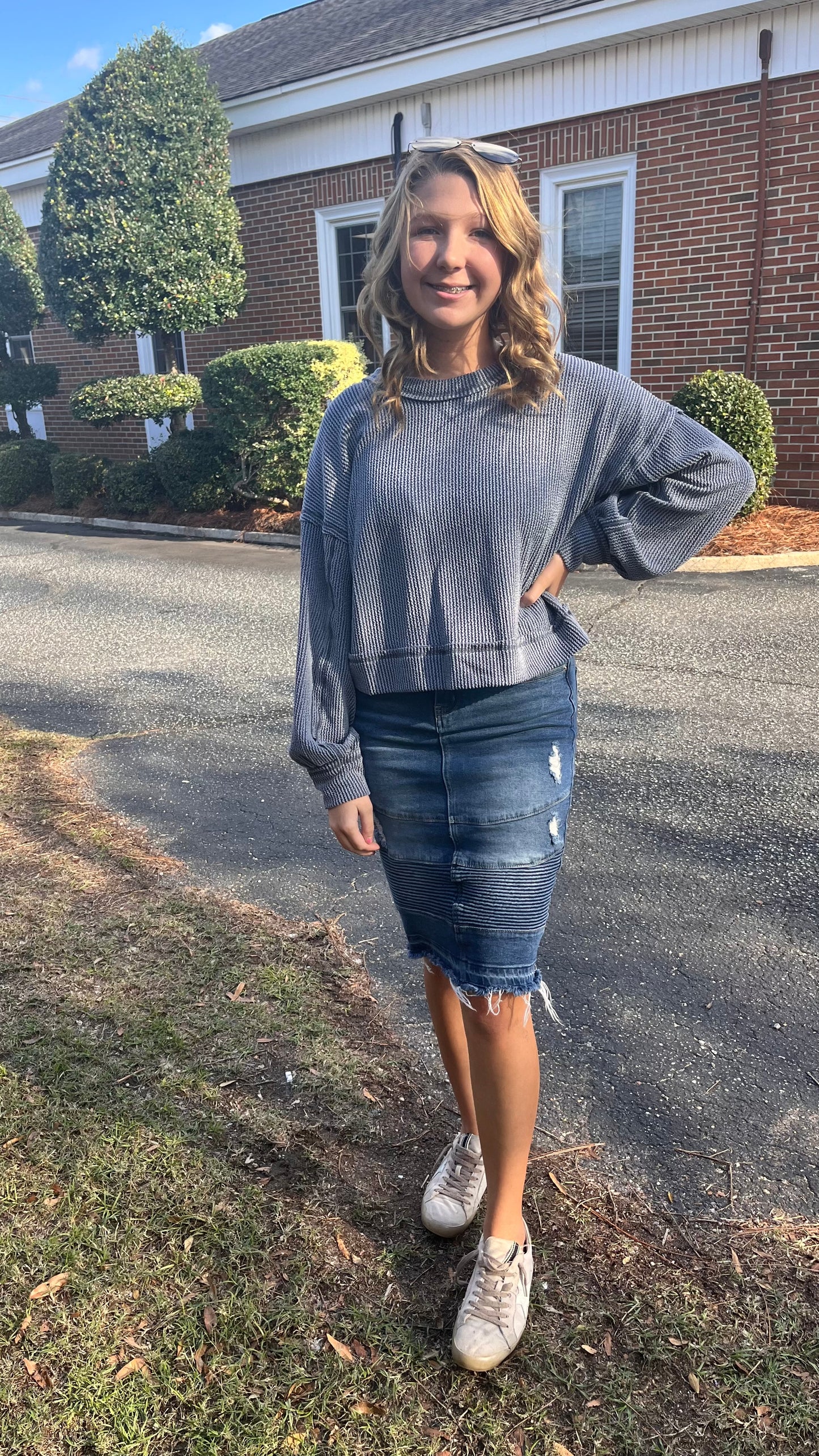 Deep Denim Ribbed Top