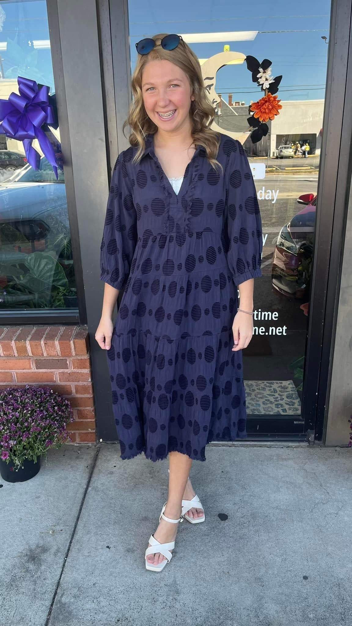 Navy Dot Dress-Regular