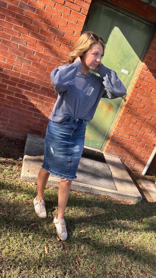 Deep Denim Ribbed Top