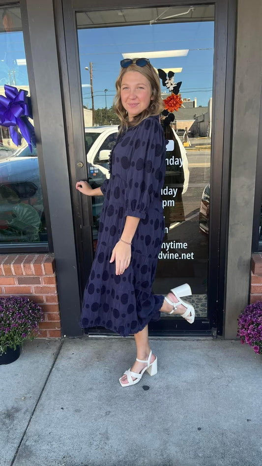 Navy Dot Dress-Regular